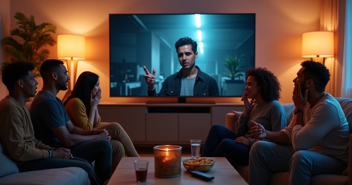 Personas en un sofá viendo una maratón de series 