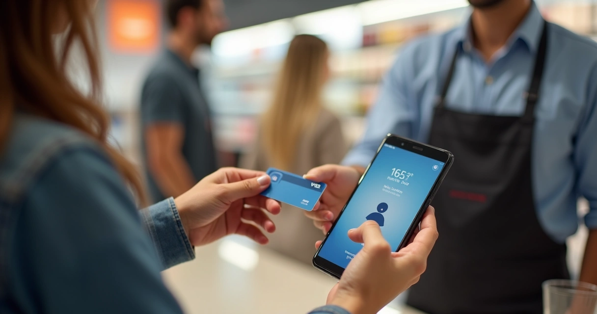 Atendente usando Tap on Phone em loja de varejo 