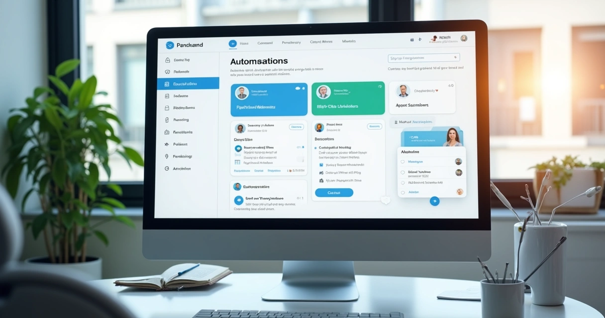 Tela de computador exibindo software de automação para clínica odontológica