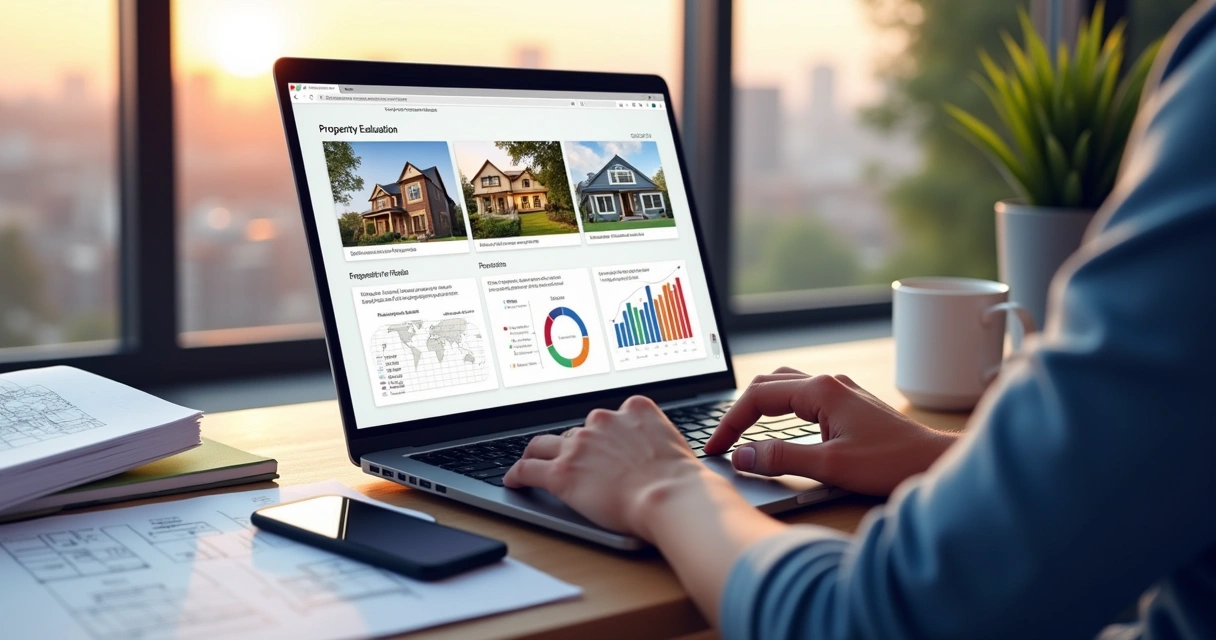 Usuário analisando laudo digital em notebook com gráficos e fotos 