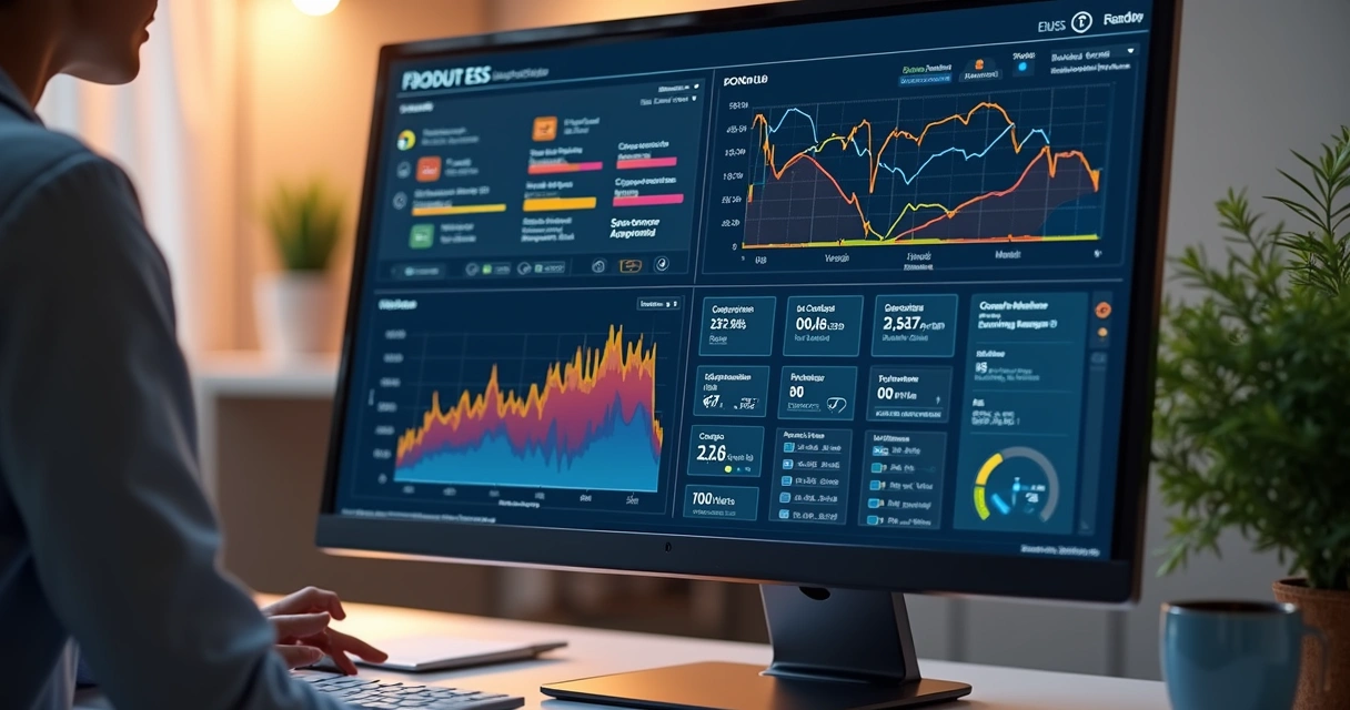 Painel de controle do software EMS de um sistema BESS com gráficos e parâmetros de energia 