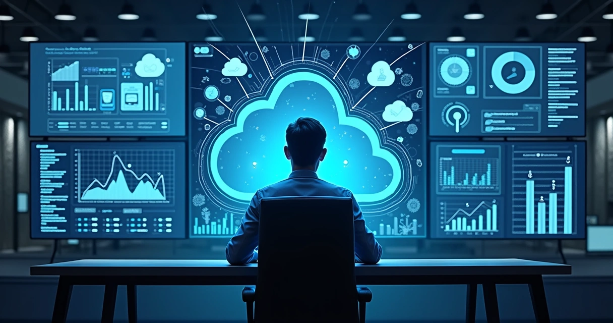 Desenvolvedor monitora painel de software escalável em nuvem 