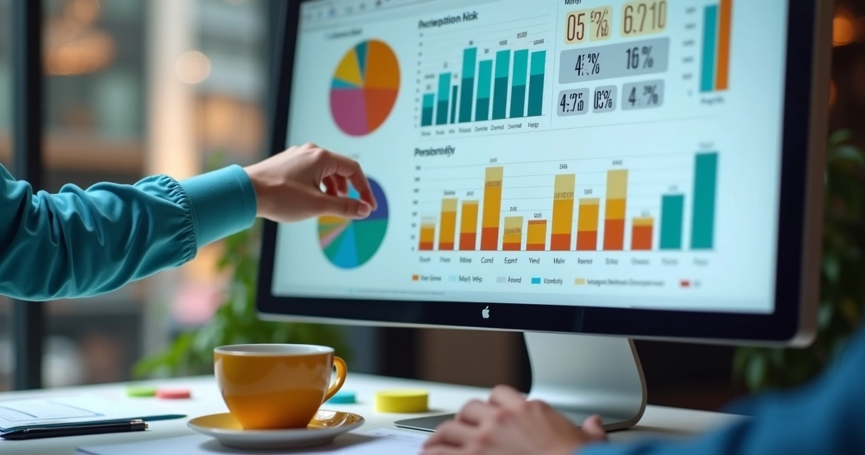 Tela de software de gestão financeira com gráficos coloridos 