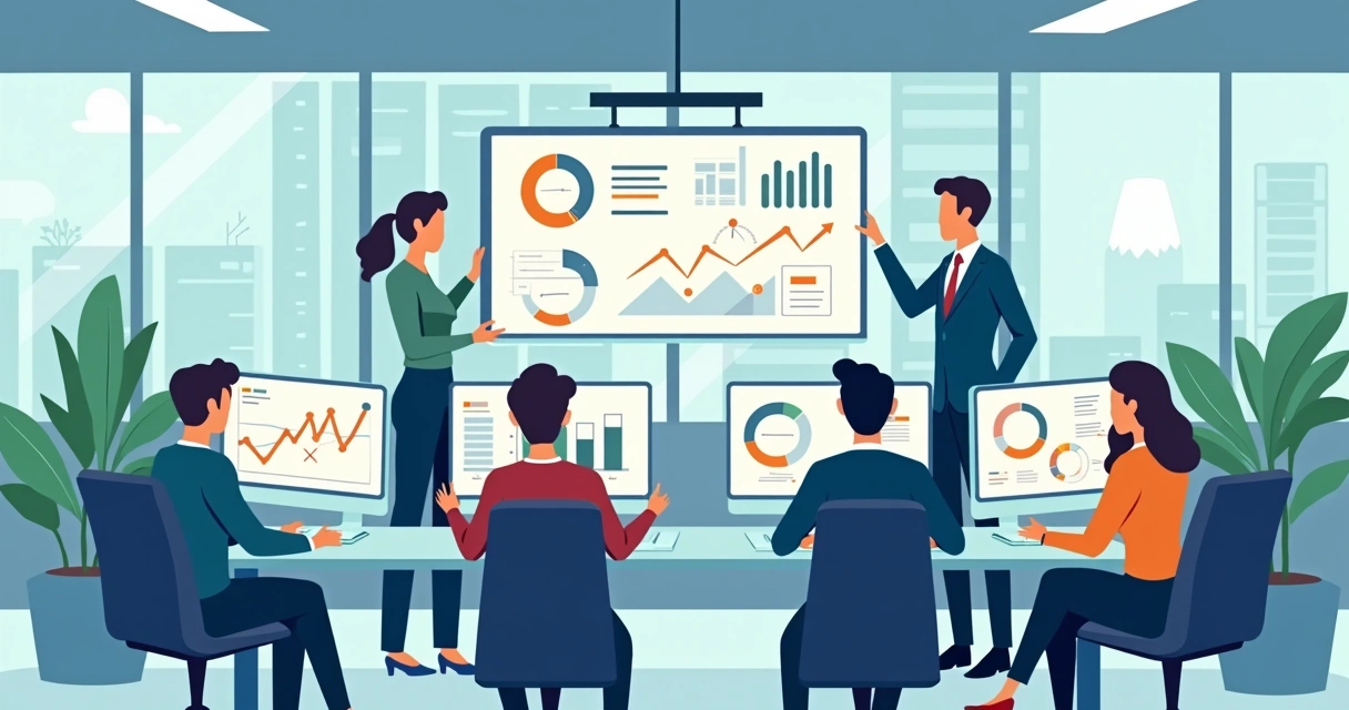 Desenho de equipe de contabilidade usando software de gestão digital 