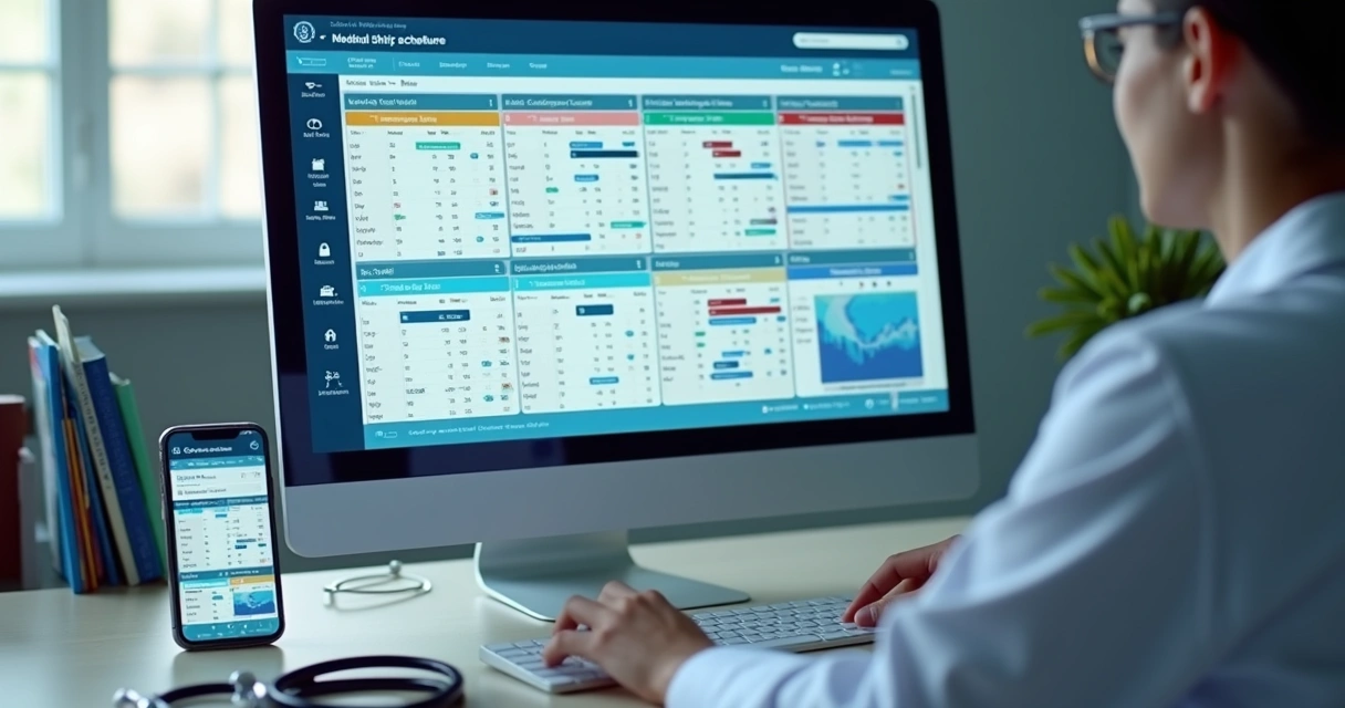 Tela de software com escala médica em computador 
