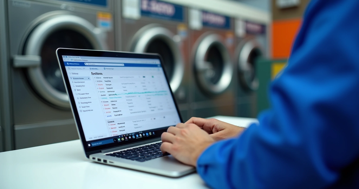 Tela de software de manutenção sendo usada em lavanderia 