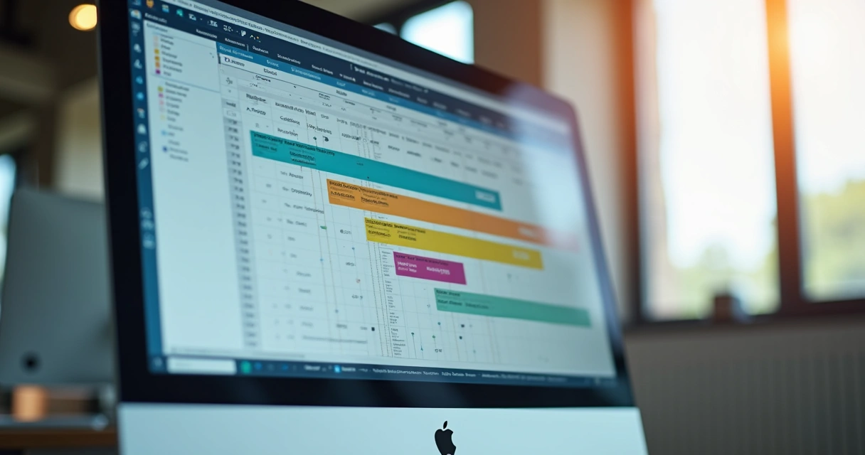 Tela de software de gestão de obras mostrando cronograma. 