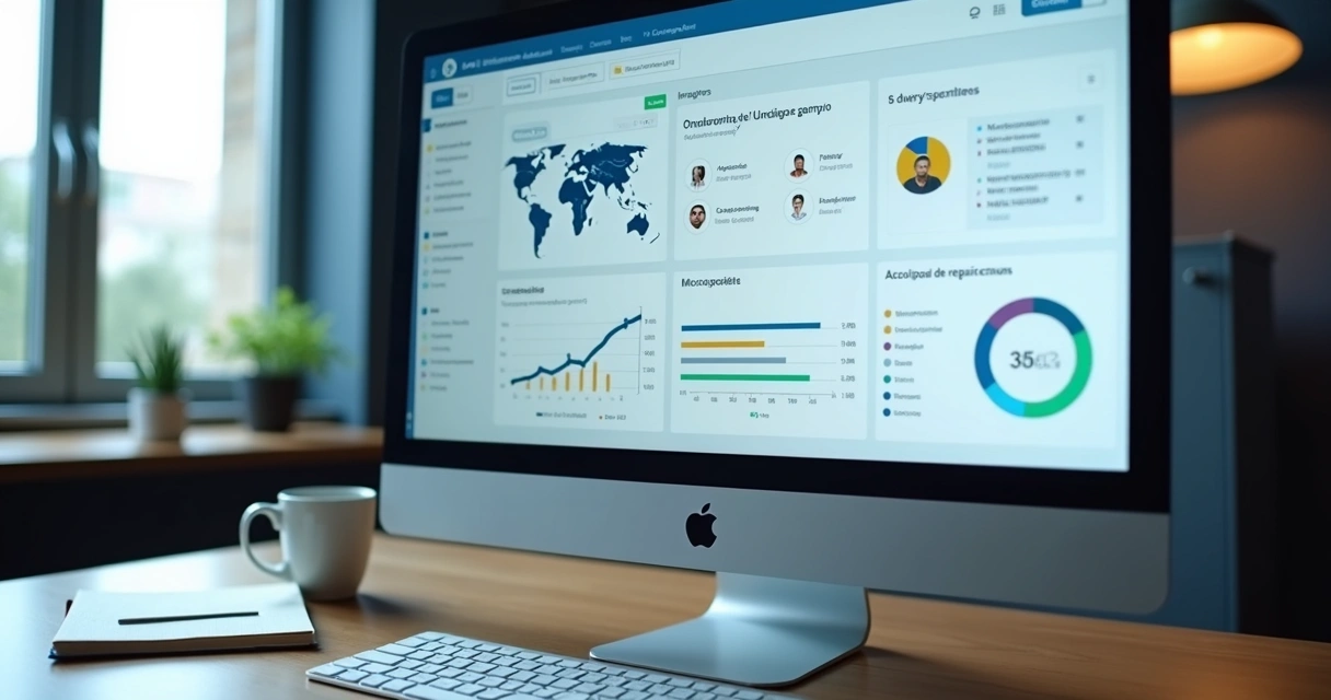 Tela de software de gestão de pessoas com indicadores de RH 