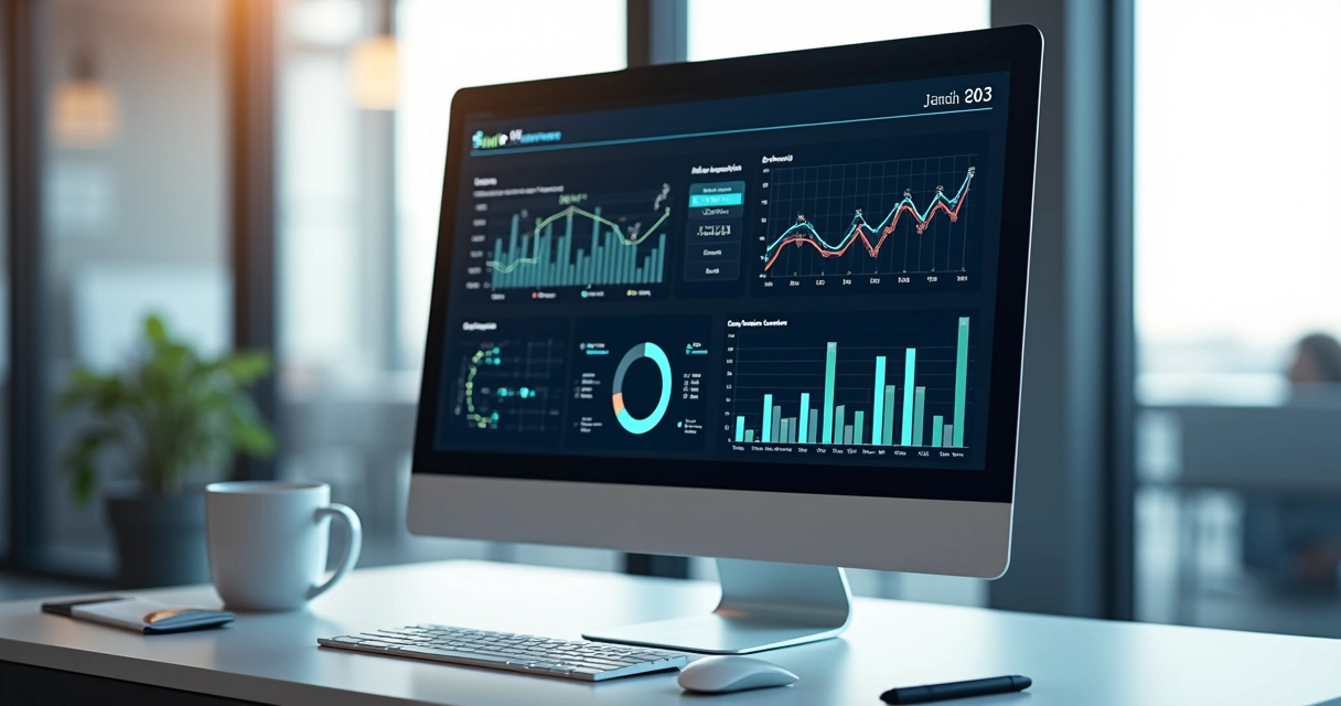 Painel de software mostrando indicadores empresariais 