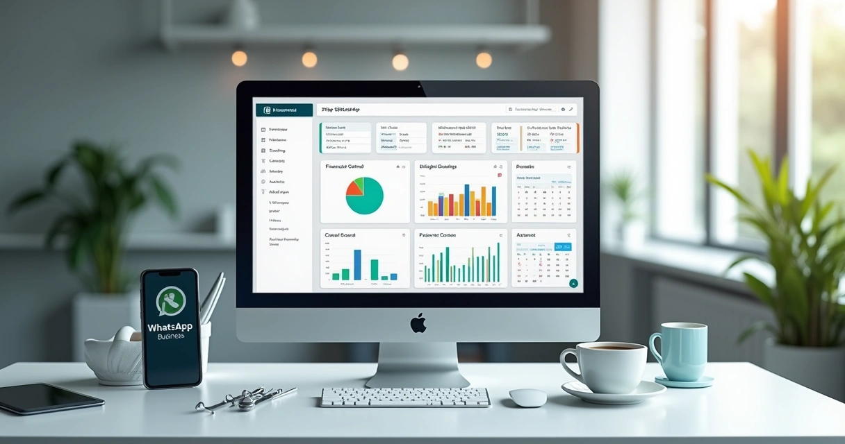 Tela de computador exibindo software odontológico com dashboard de gestão, agendamento e controle financeiro 