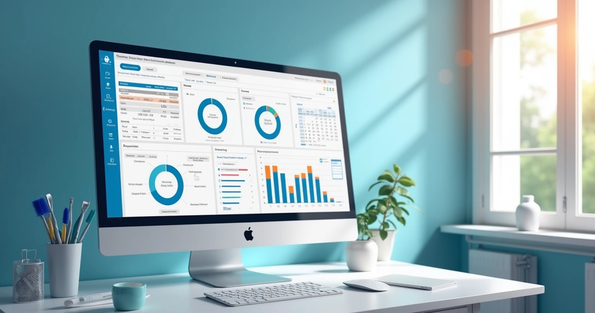 Tela de software de gestão odontológica mostrando relatórios financeiros 