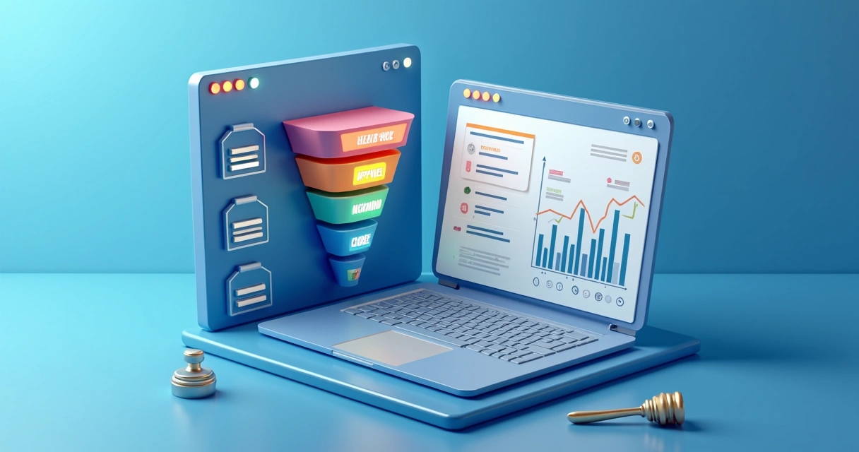 Como Gerir Parcerias em Escritórios de Contabilidade e Advocacia Tela digital mostra funil de indicações e painel de comissões para escritórios de advocacia e contabilidade.