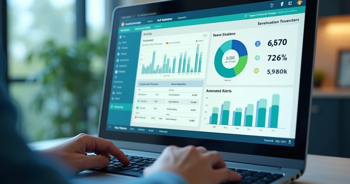 Interface de software de planejamento financeiro com gráficos e notificações em tela 