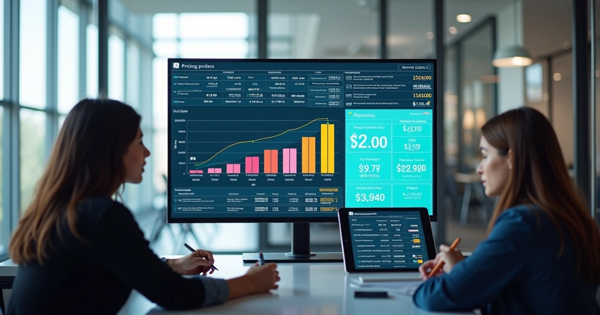 Tela de software de precificação mostrando gráficos de preços 