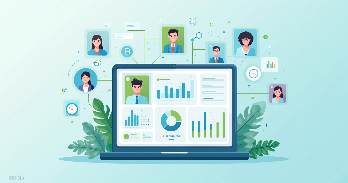 Software de RH mostrando painel digital com vários módulos de gestão de pessoas