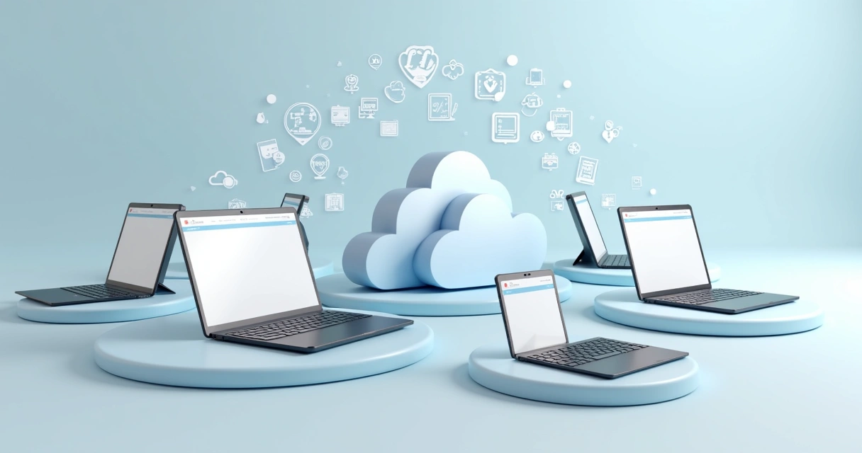 Aplicações SaaS acessíveis em múltiplos dispositivos conectados 