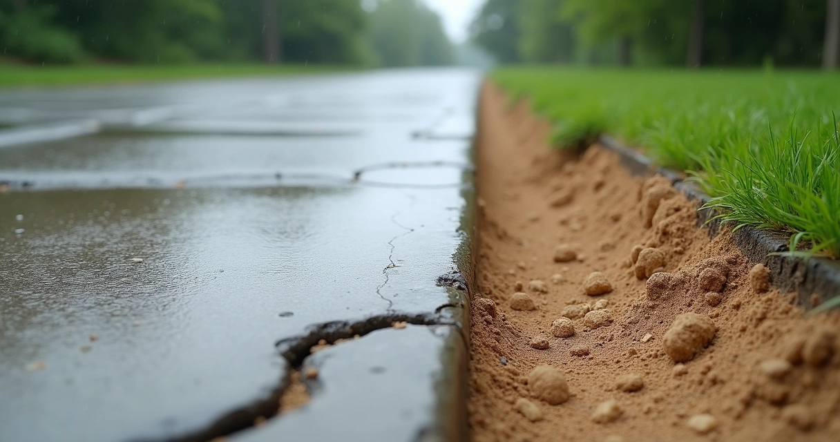 Cracks near driveway edge due to soil erosion