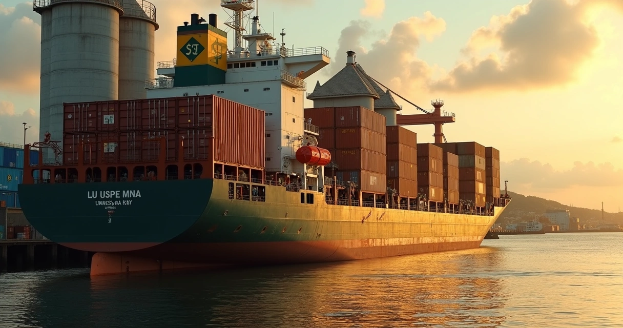 Navio sendo carregado de soja em porto brasileiro 