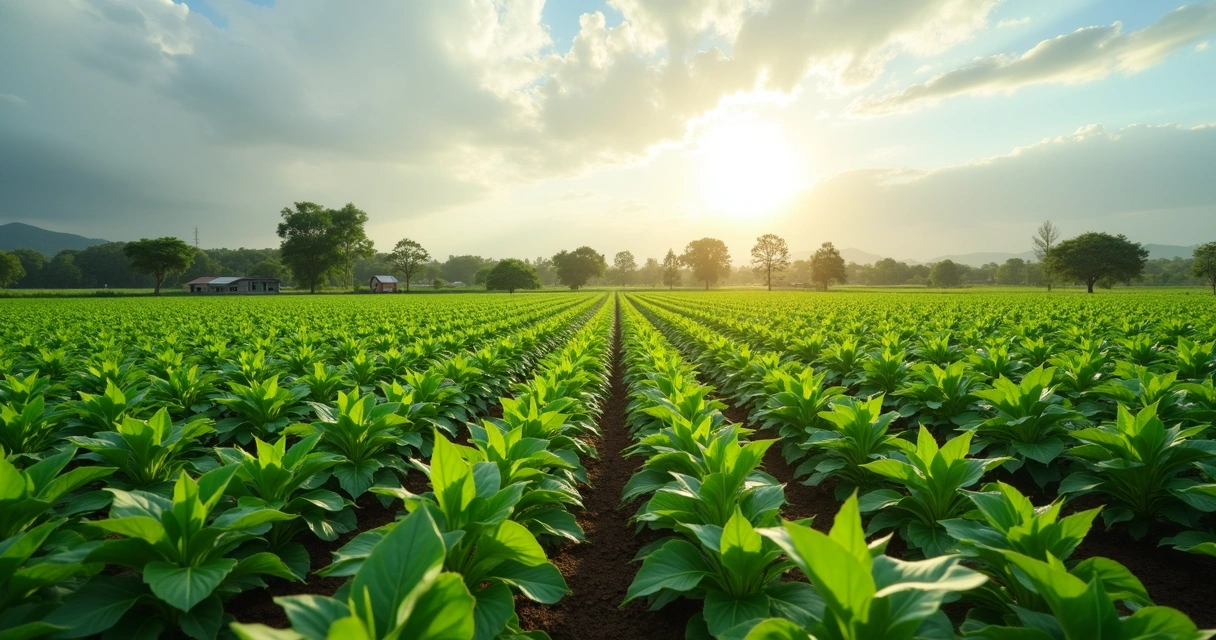 Cultivo de soja em campo amplo com agricultores e máquinas 
