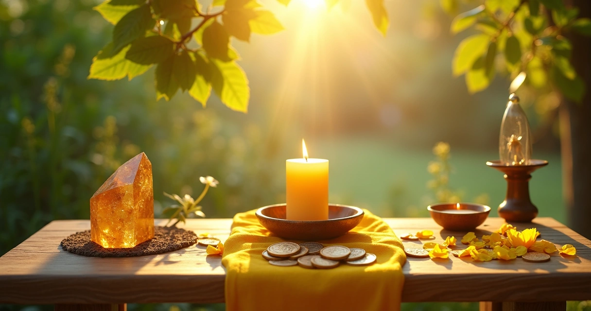 Altar com elementos solares para prosperidade 