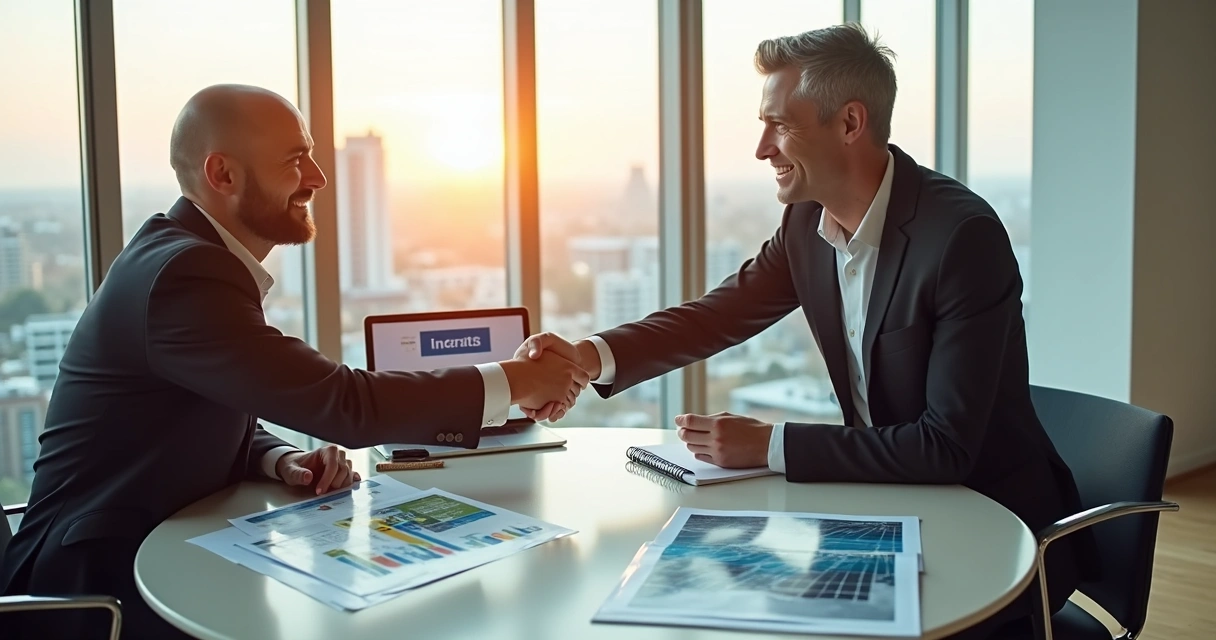 Business owner meeting with solar company about sustainability goals