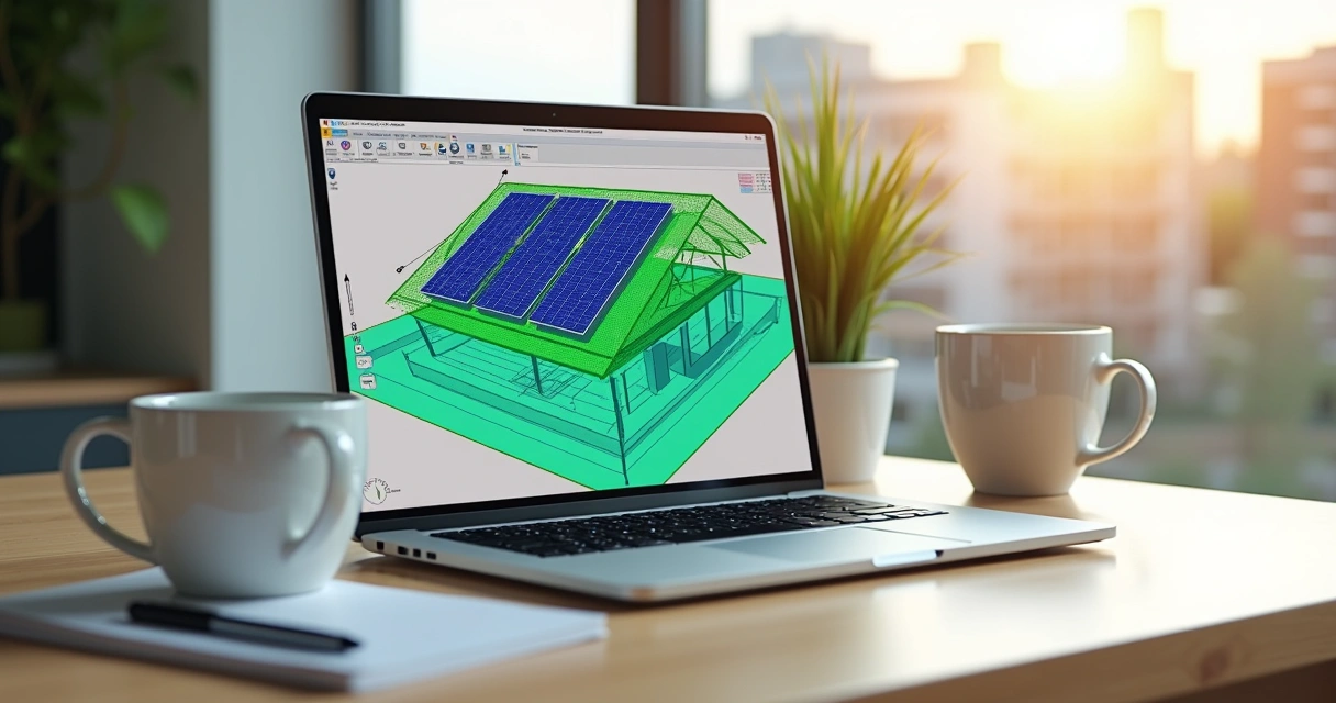 Solar design software interface on a laptop screen