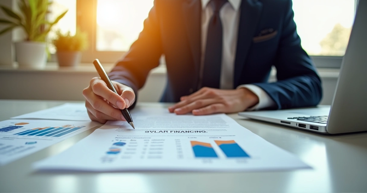Businessperson signing solar financing document