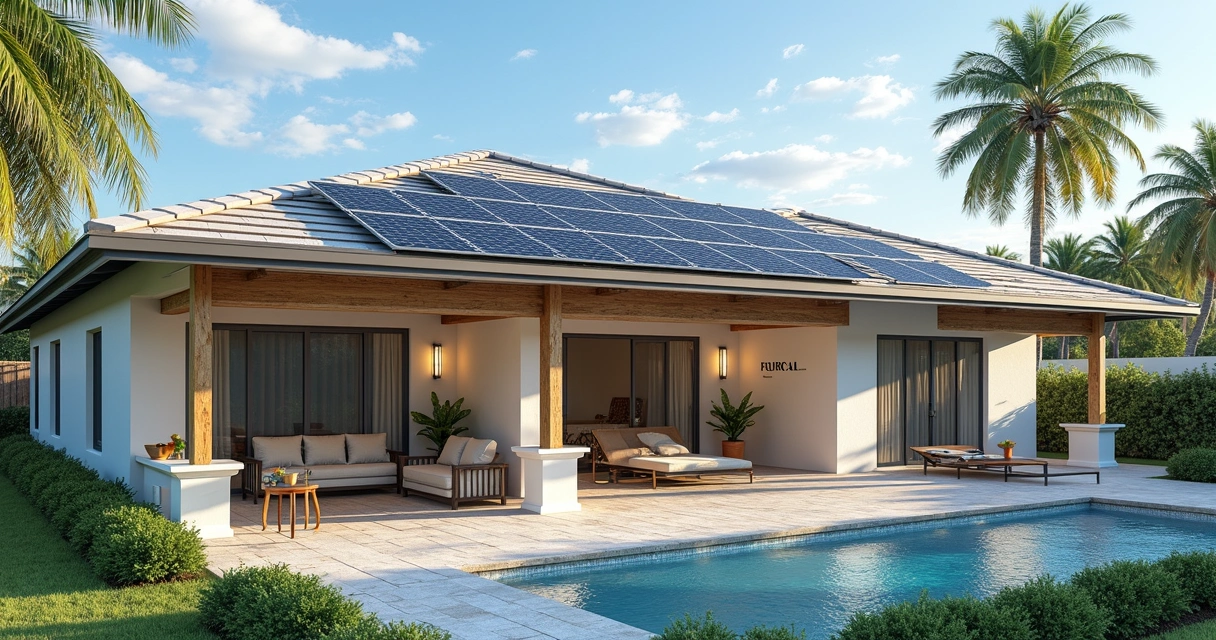 Diagram of solar panels integrated on a screened lanai in Florida 