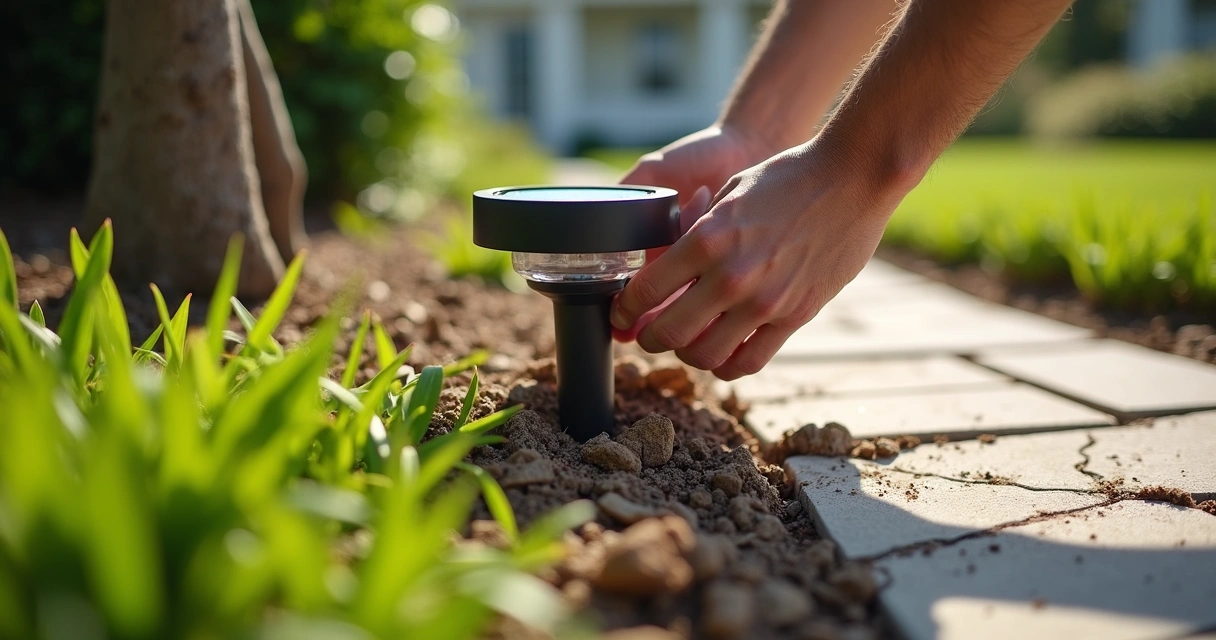 Installing a solar path light next to patio pavers in Florida 