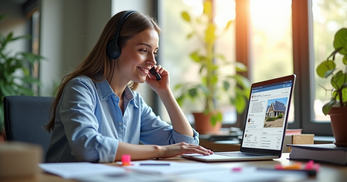 Sales rep making follow-up call with notes on desk
