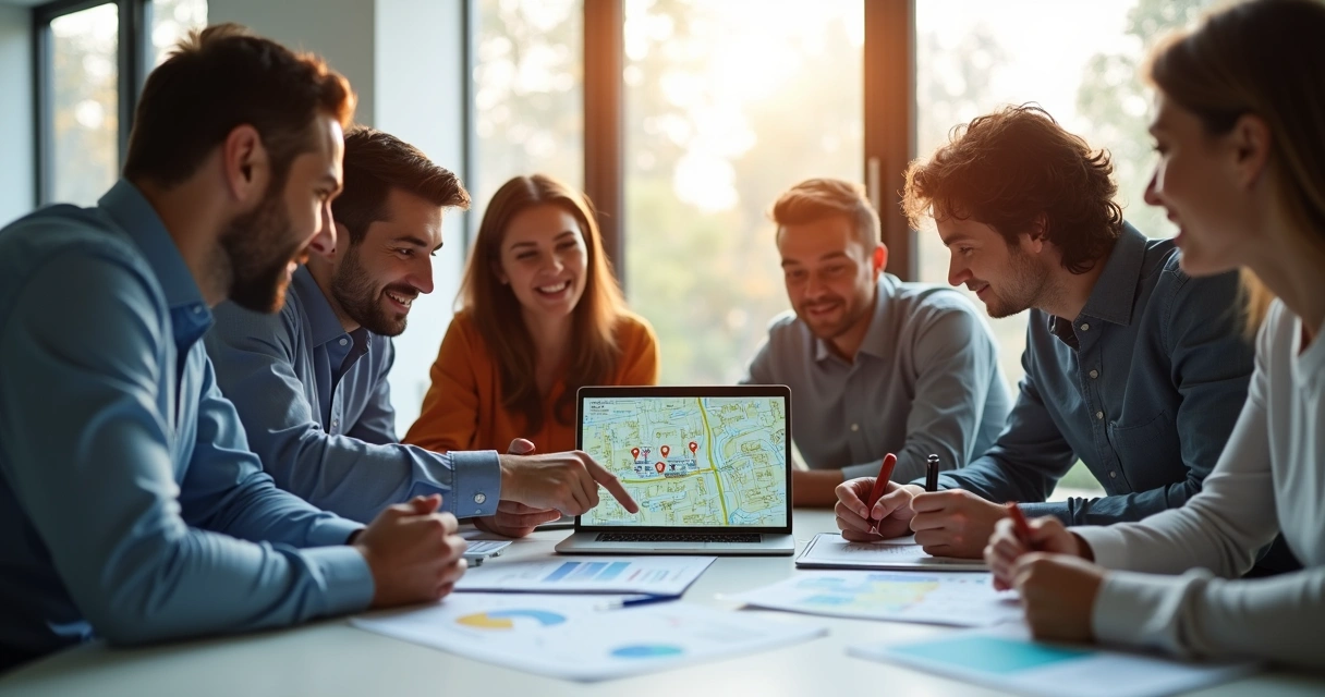 Solar sales team reviewing property data 