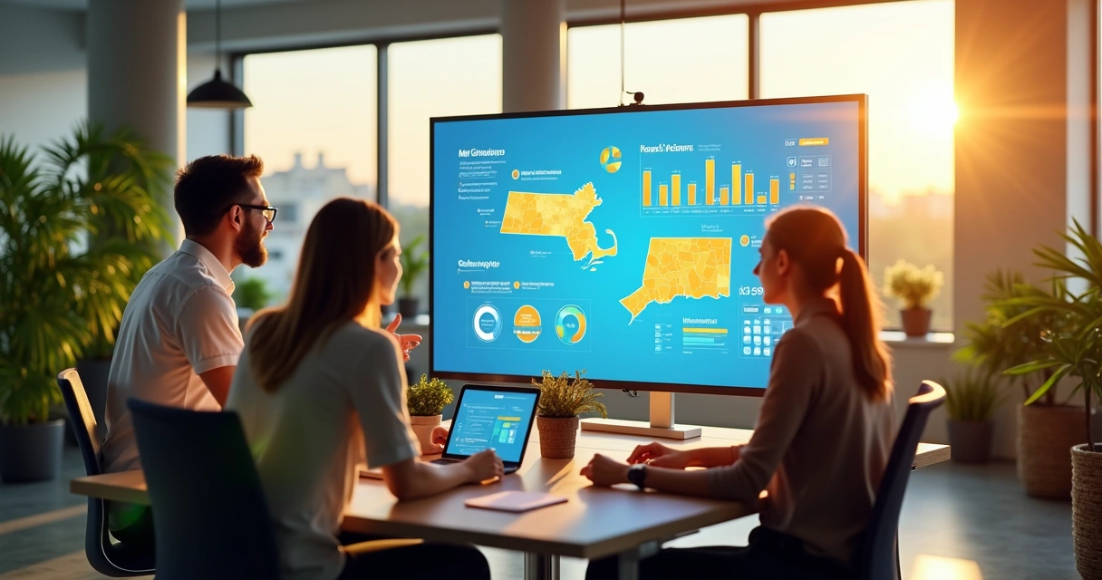 Solar sales and project teams collaborating using digital dashboards