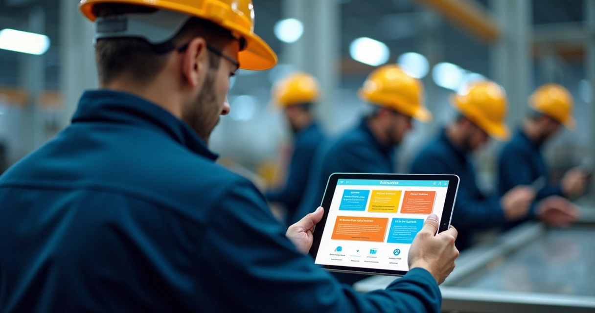 Colaborador recebendo treinamento NR1 em tablet digital 