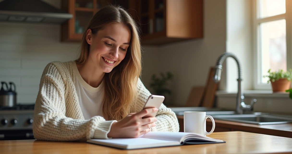 Mulher preenchendo solicitação de benefício pelo celular