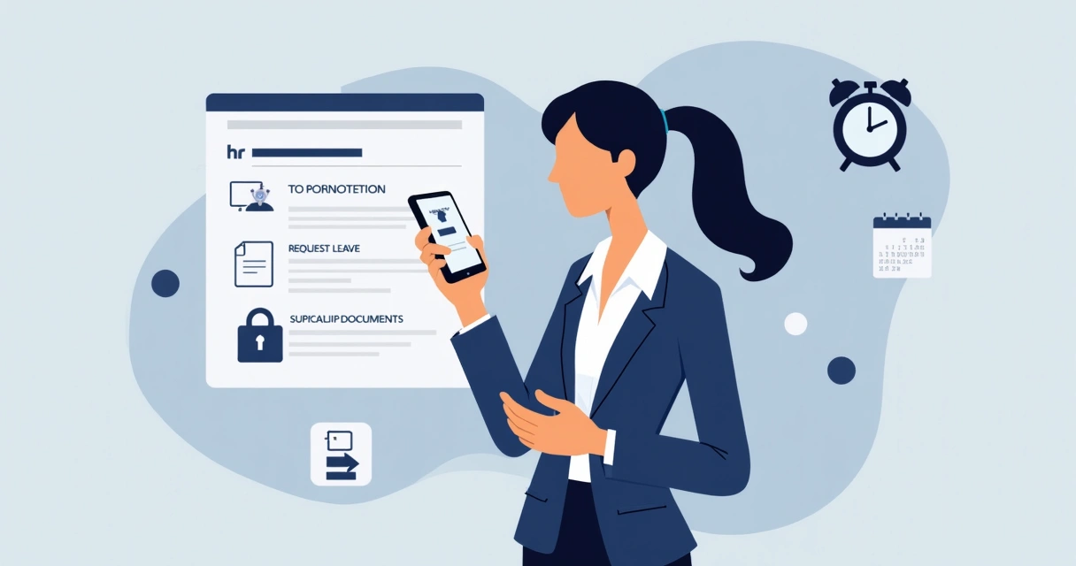 Empleado solicitando permiso en app móvil recursos humanos 