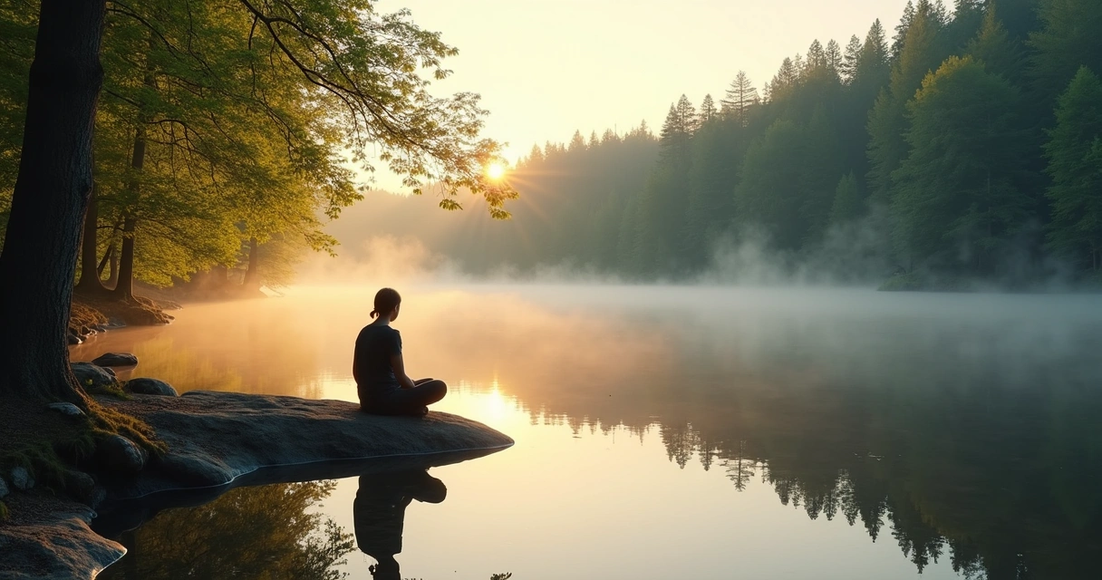 Person meditating alone in a natural setting 