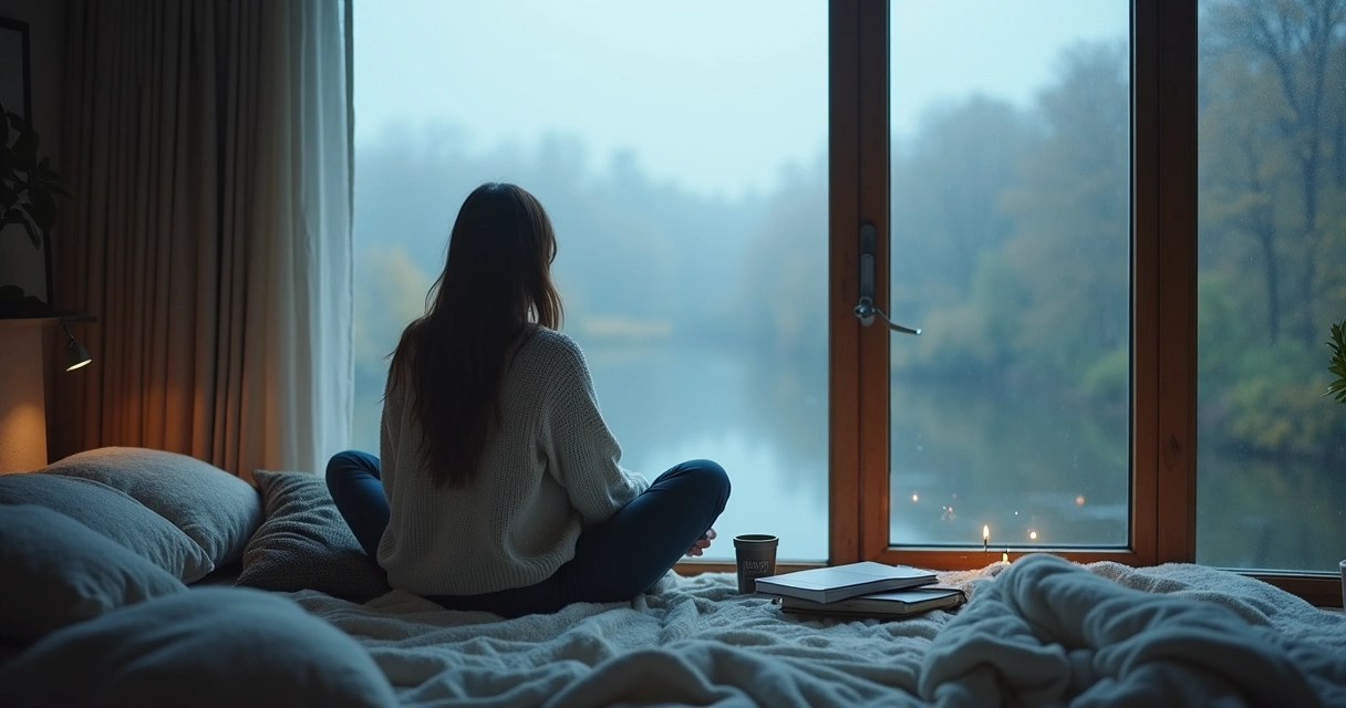 Person sitting by window during solitary moment
