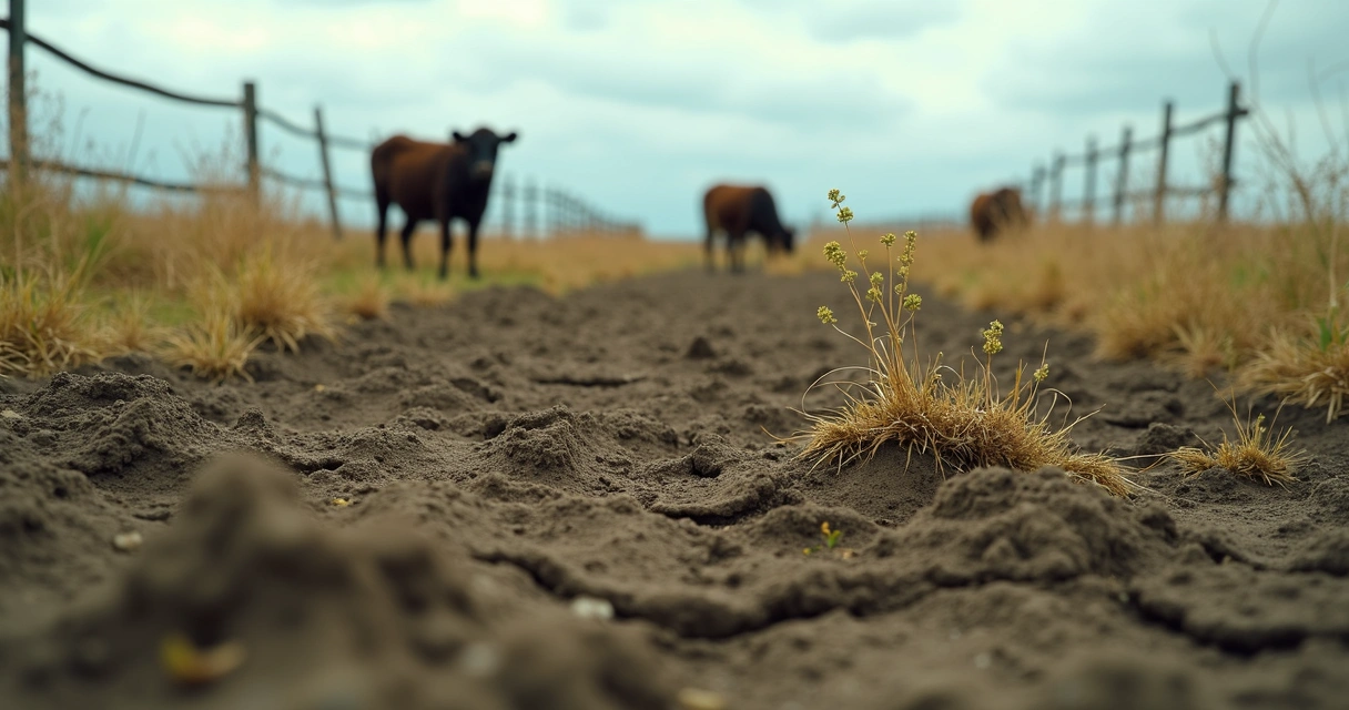 Solo compactado com plantas invasoras em pasto degradado 