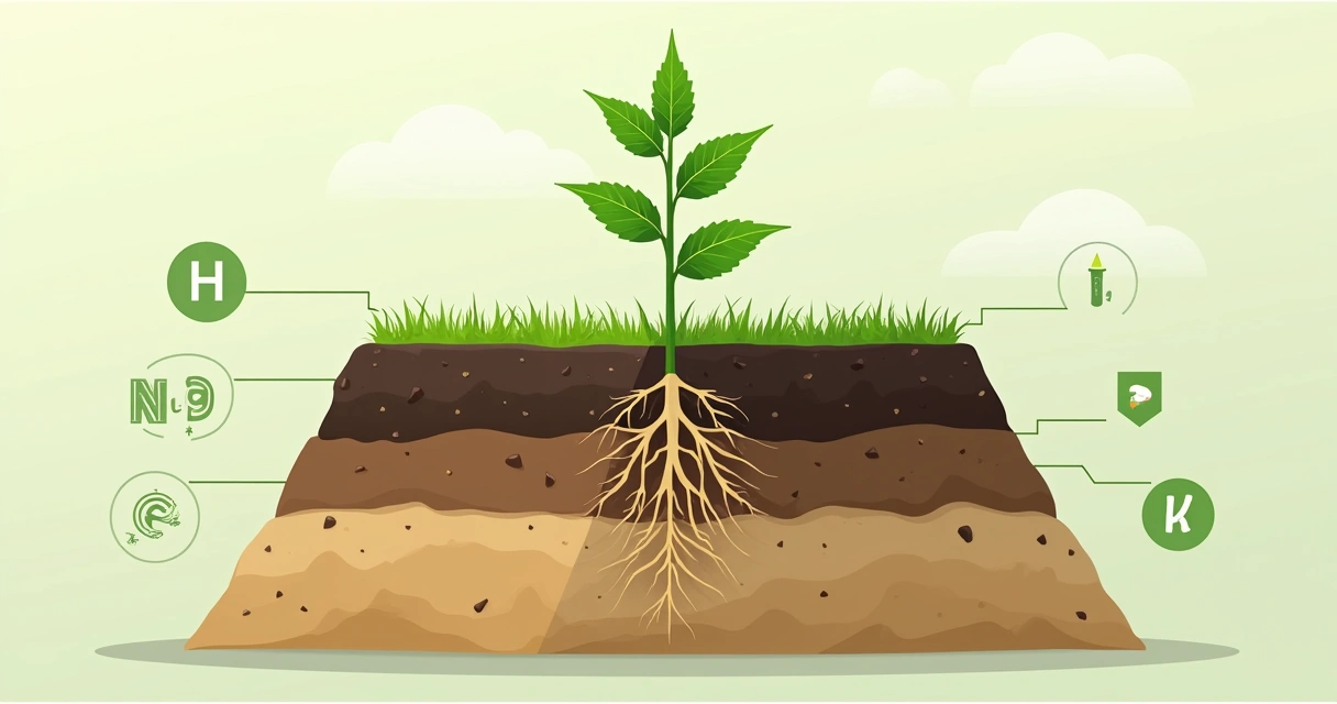 Perfil de solo em camadas com planta de cânhamo saudável crescendo 