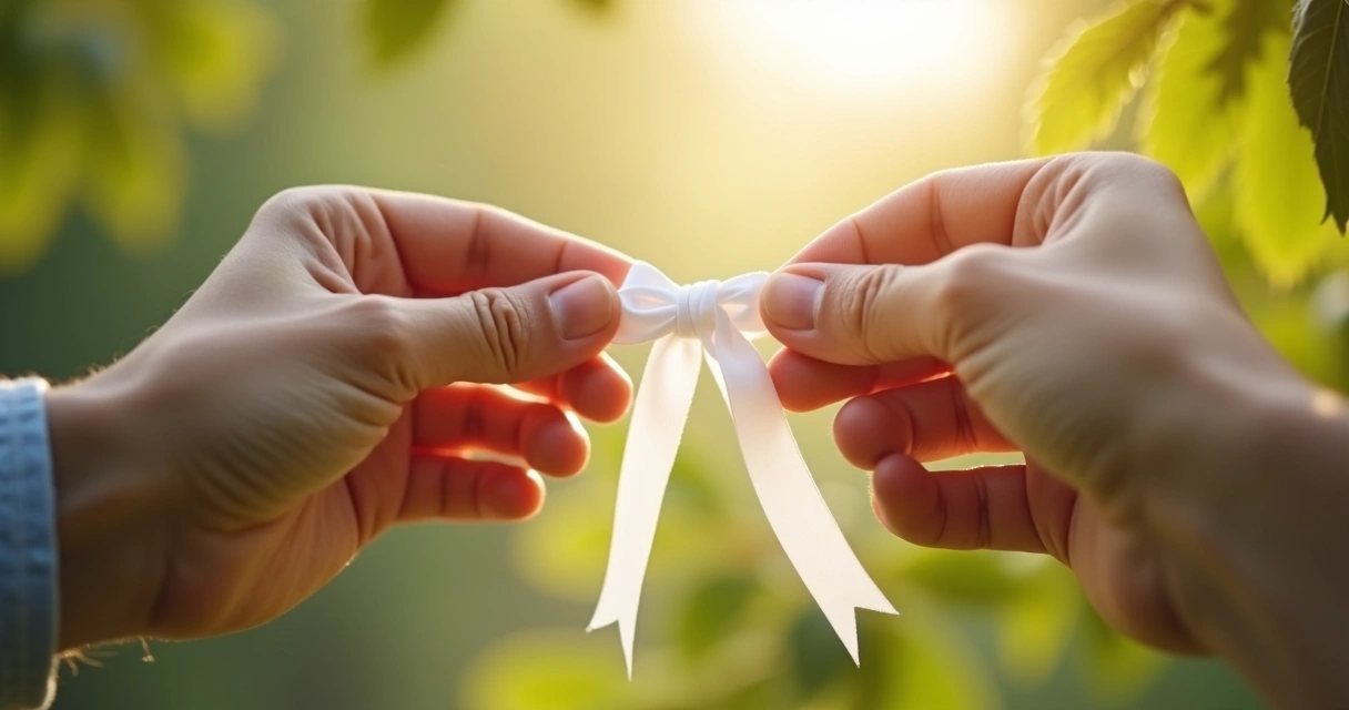 Manos abiertas soltando un lazo blanco 