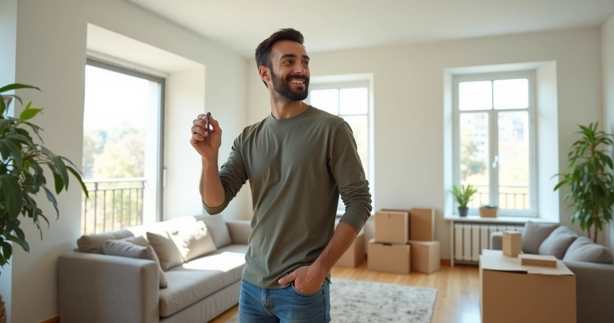 Pessoa solteira com chaves de apartamento novo 