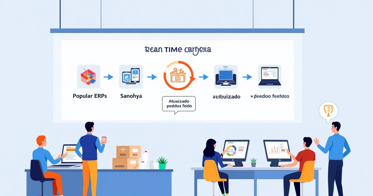 Painel digital mostrando integração de catálogos com ERPs