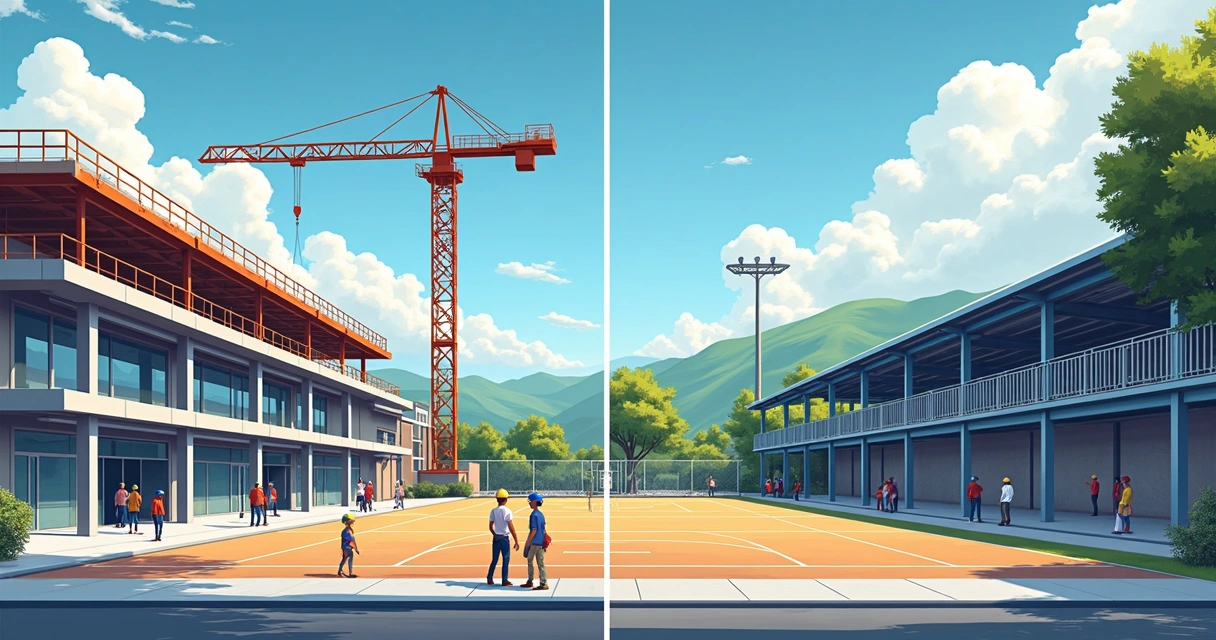 Projeto em Minas Gerais usando estruturas metálicas em shopping e escola. 