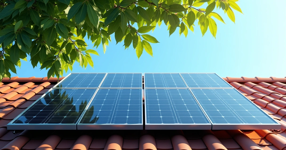 Árvore fazendo sombra parcial sobre painel solar 