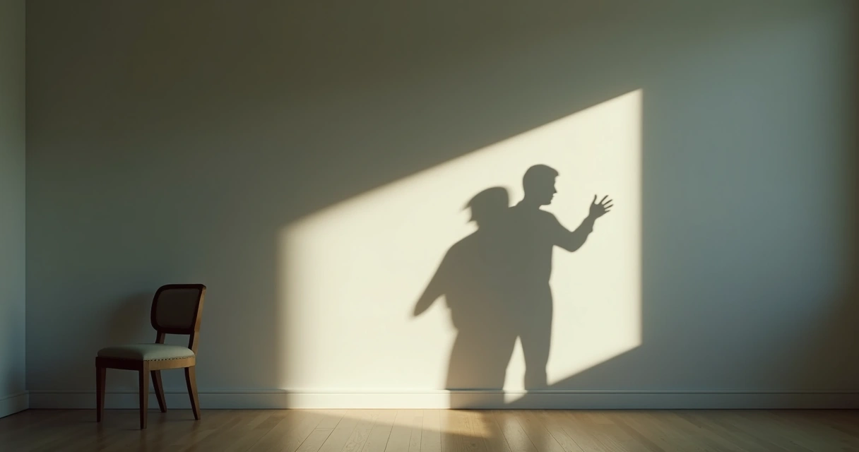 Sombra de figura humana projetada em uma parede, transmitindo reflexão