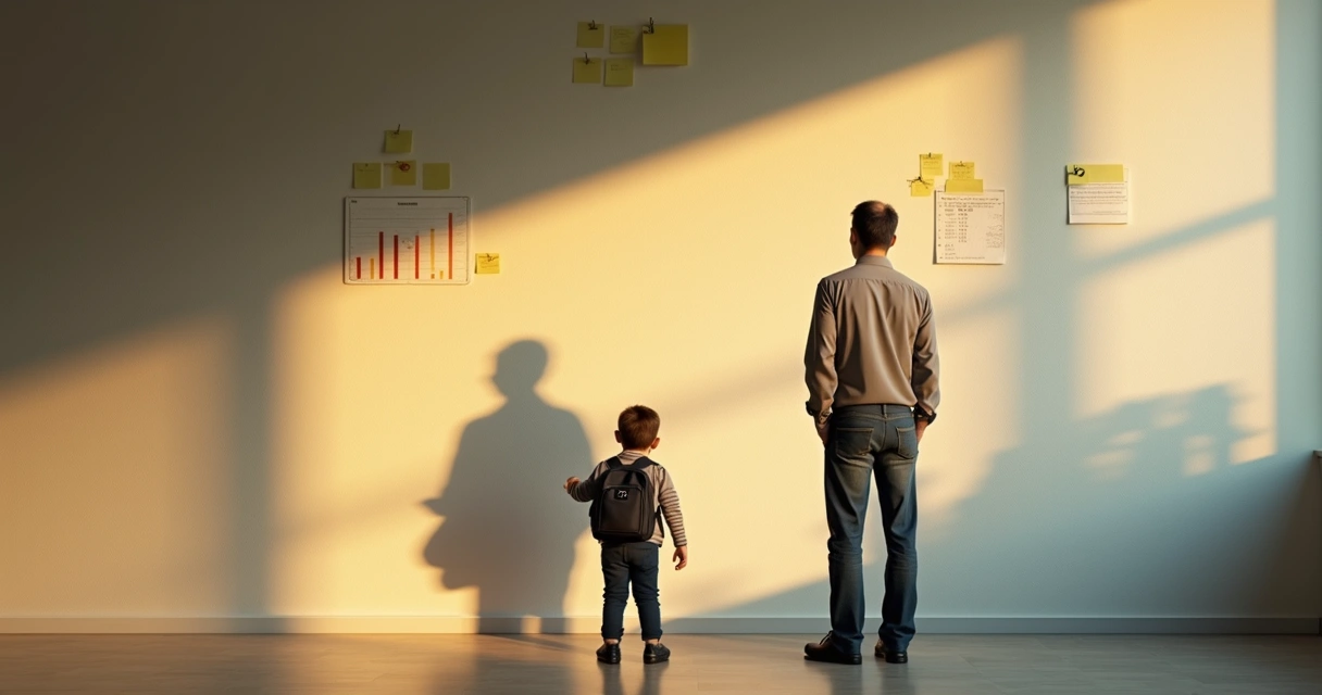 Sombra de un adulto proyectando la silueta de un niño en la pared 