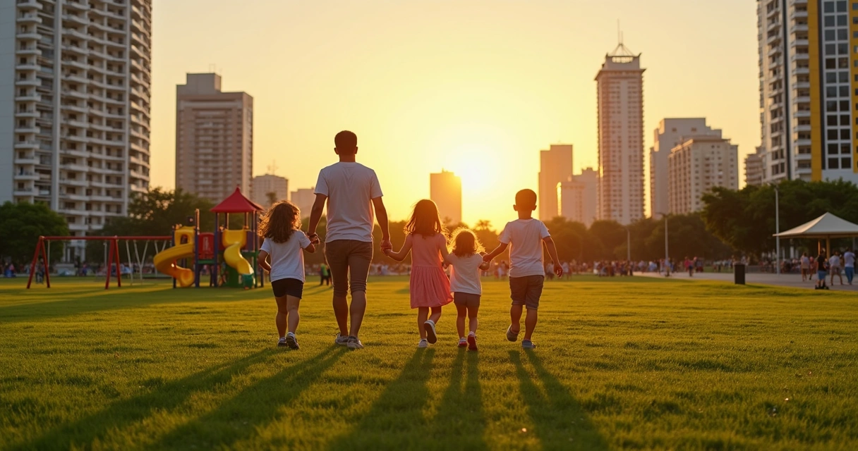 Família caminhando em parque urbano potiguar 