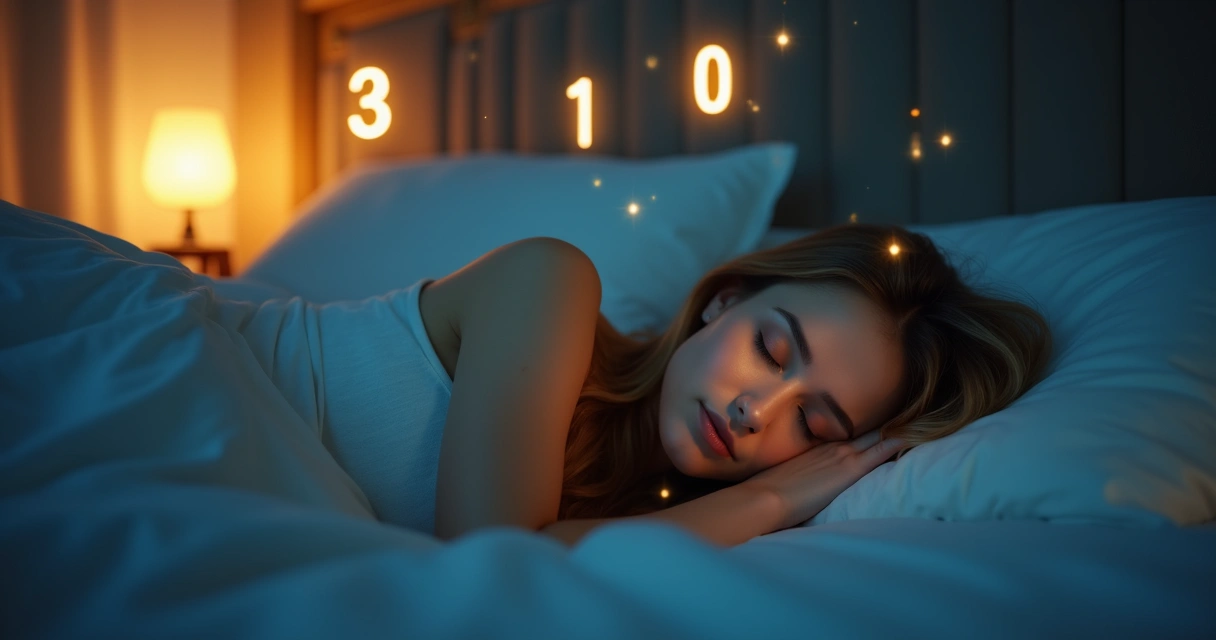 Pessoa dormindo numa cama iluminada com números visíveis ao redor 