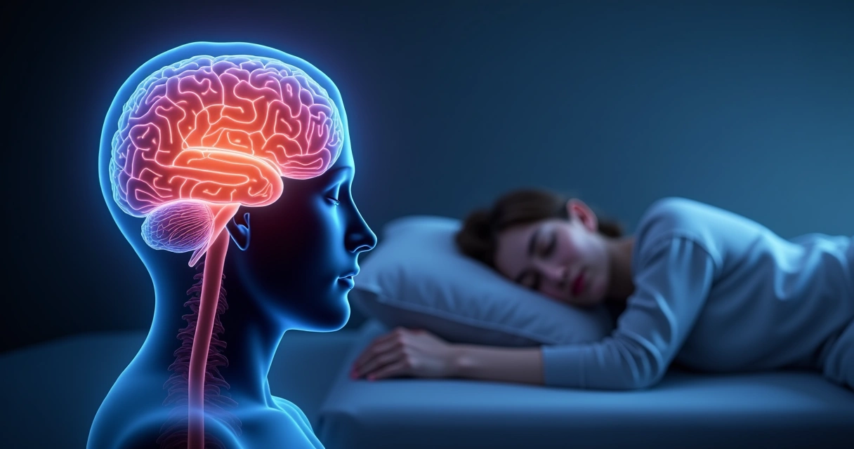 Ilustração de cérebro humano com áreas coloridas indicando atividade durante fase REM do sono