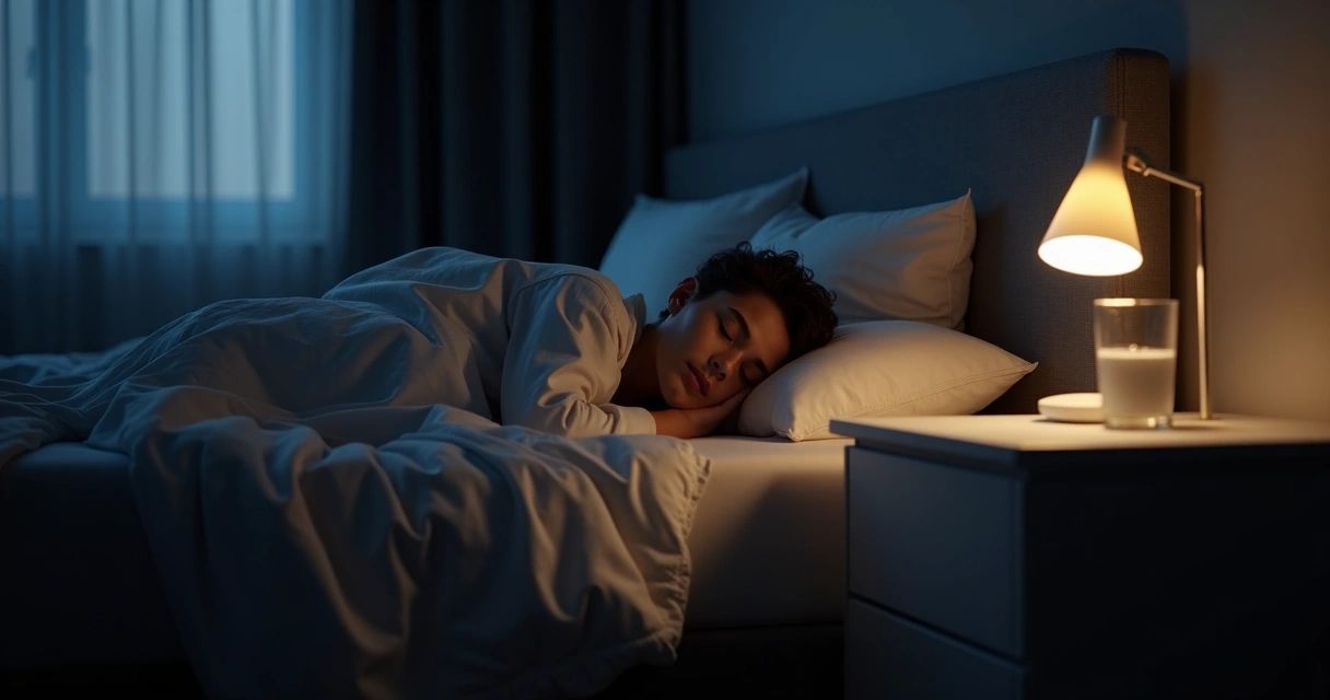 Pessoa dormindo em quarto escuro e confortável 